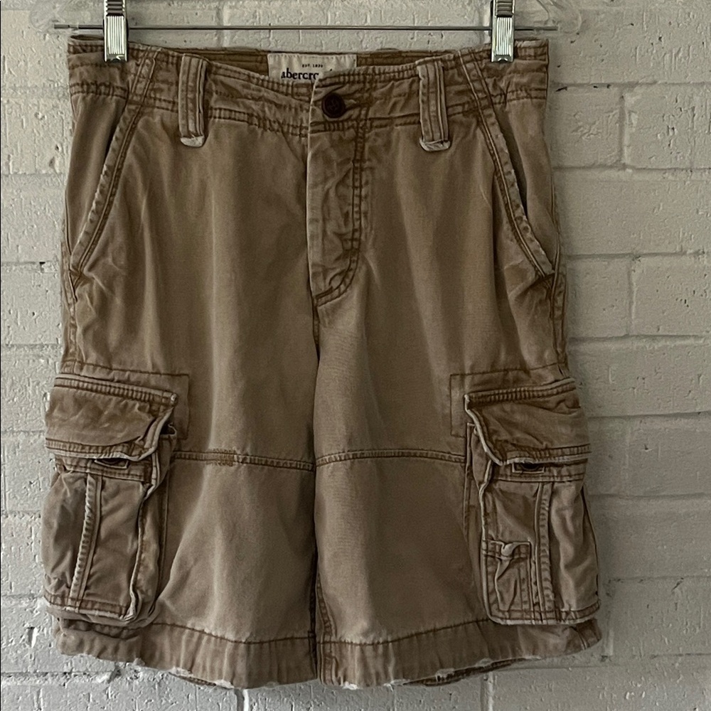 Abercrombie kids Light Brown Cargo Shorts Distressed Baggy  Functional Boy Sz 12